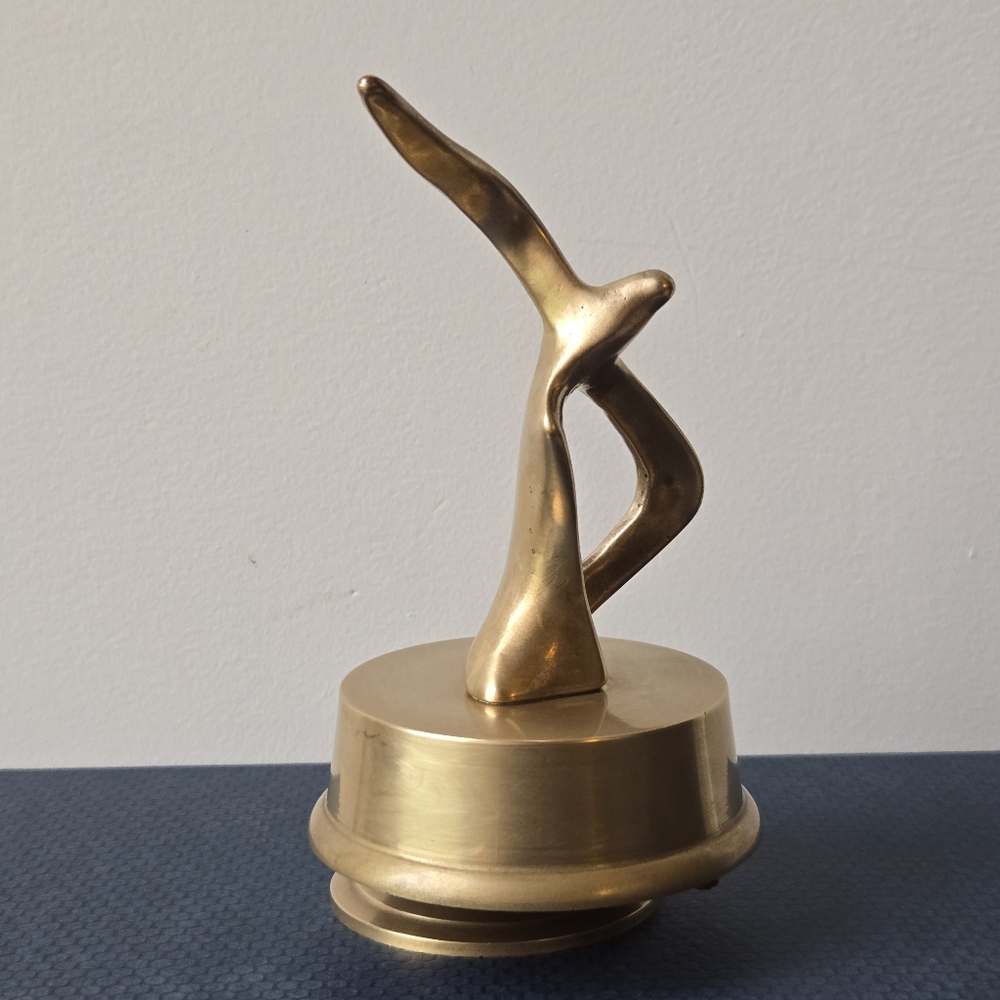 Mid-Century Modern Solid Brass Minimalist Seagull In Flight Music Box - Picture 2 of 8